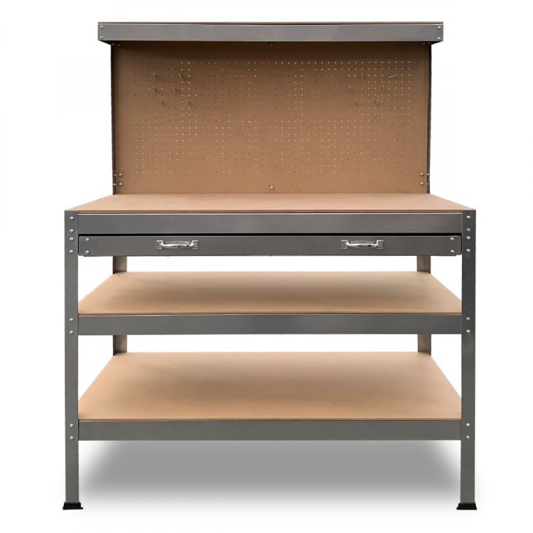 3-Layered Work Bench Garage Storage Table Tool Shop Shelf Silver image 3