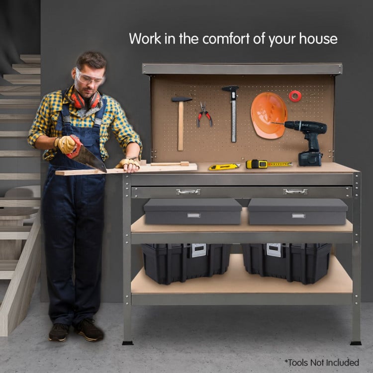 3-Layered Work Bench Garage Storage Table Tool Shop Shelf Silver image 13