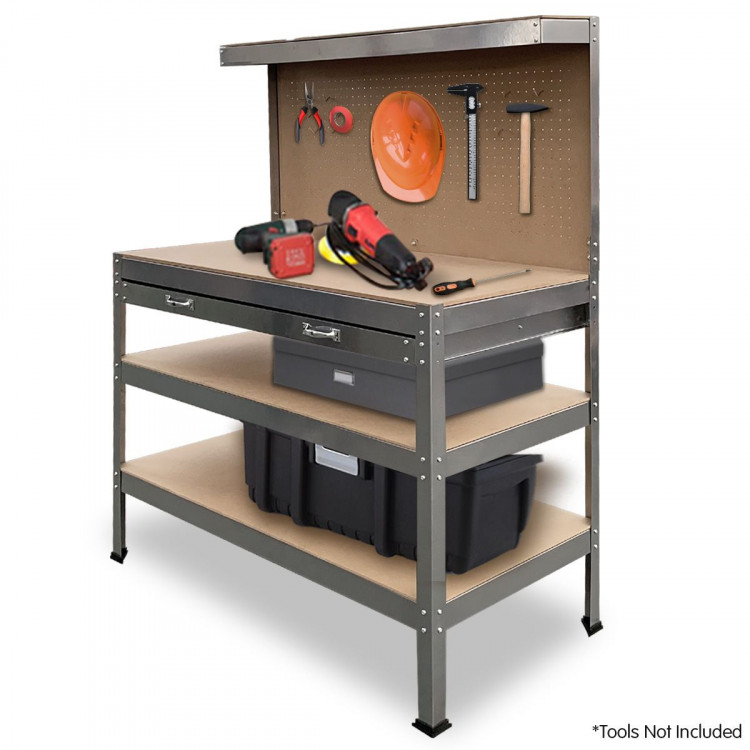 3-Layered Work Bench Garage Storage Table Tool Shop Shelf Silver image 2