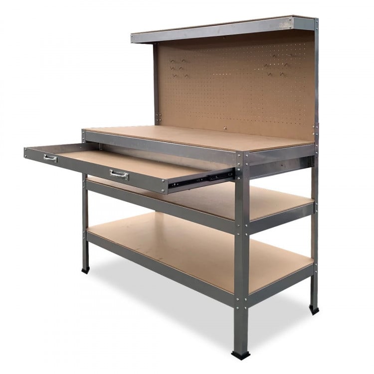 3-Layered Work Bench Garage Storage Table Tool Shop Shelf Silver image 8