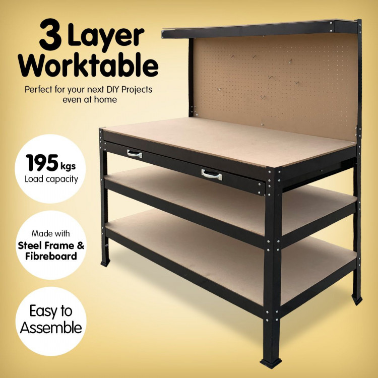 3-Layered Work Bench Garage Storage Table Tool Shop Shelf image 4