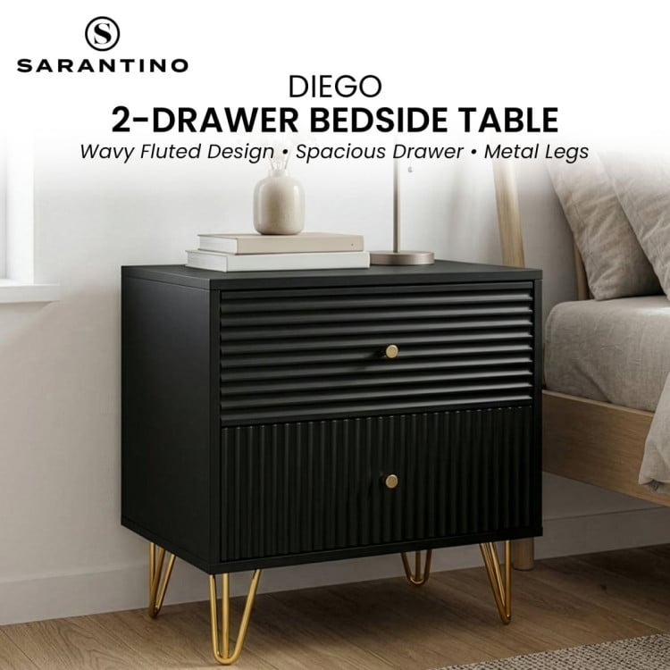 Sarantino Diego Bedside Table Night Stand with 2 Drawers - Black image 13