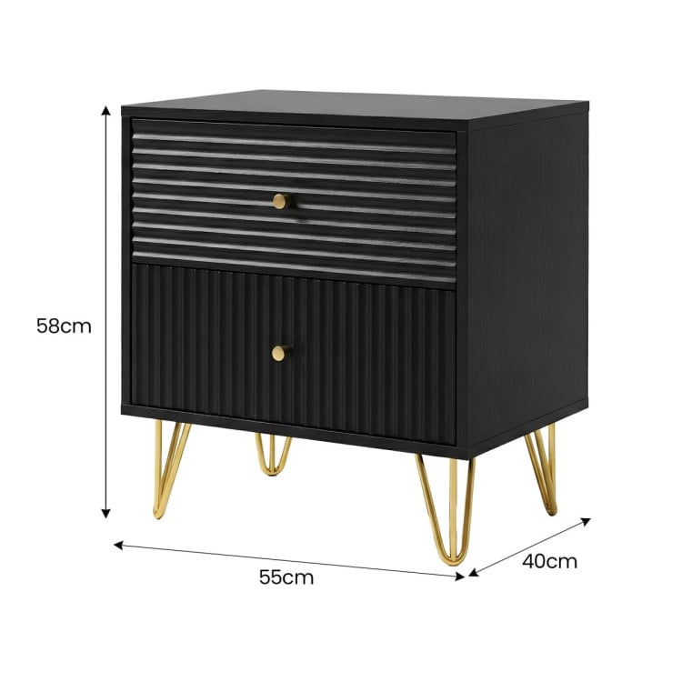 Sarantino Diego Bedside Table Night Stand with 2 Drawers - Black image 4
