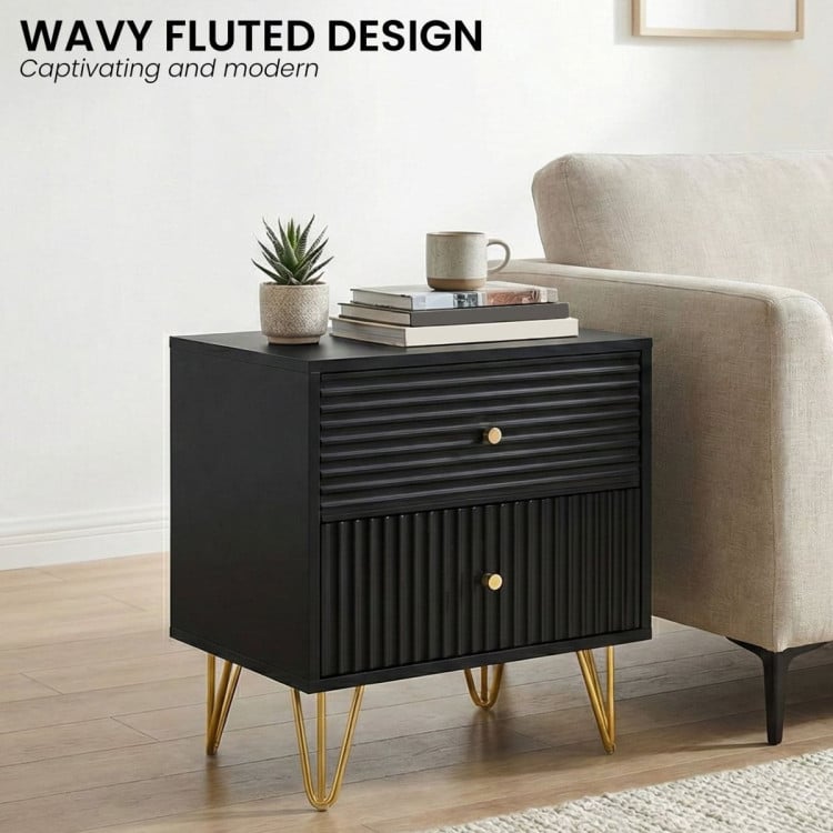 Sarantino Diego Bedside Table Night Stand with 2 Drawers - Black image 5