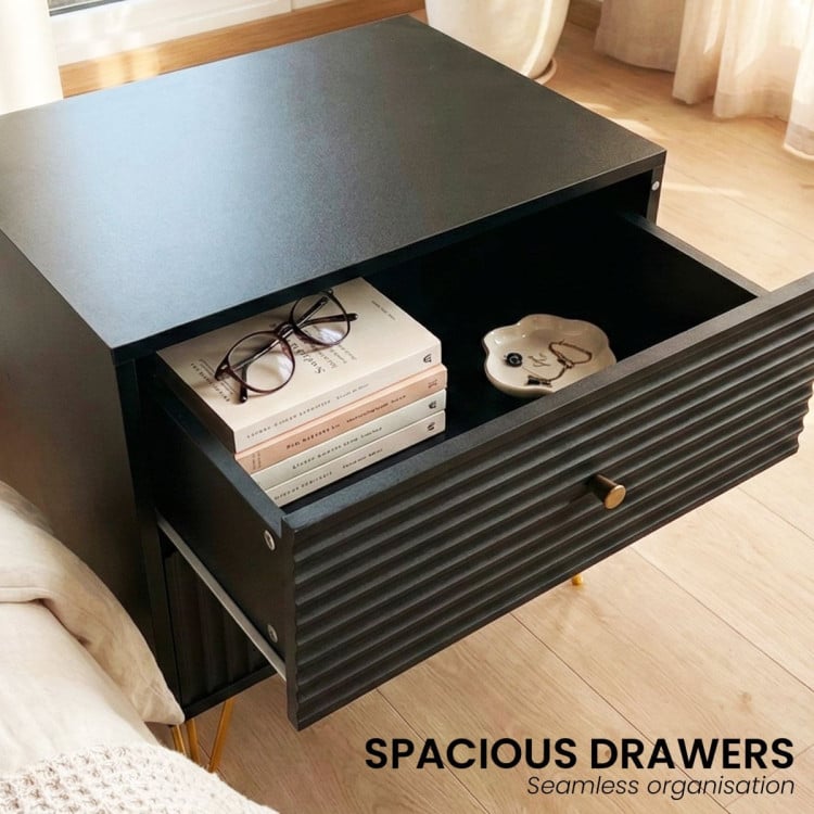 Sarantino Diego Bedside Table Night Stand with 2 Drawers - Black image 6