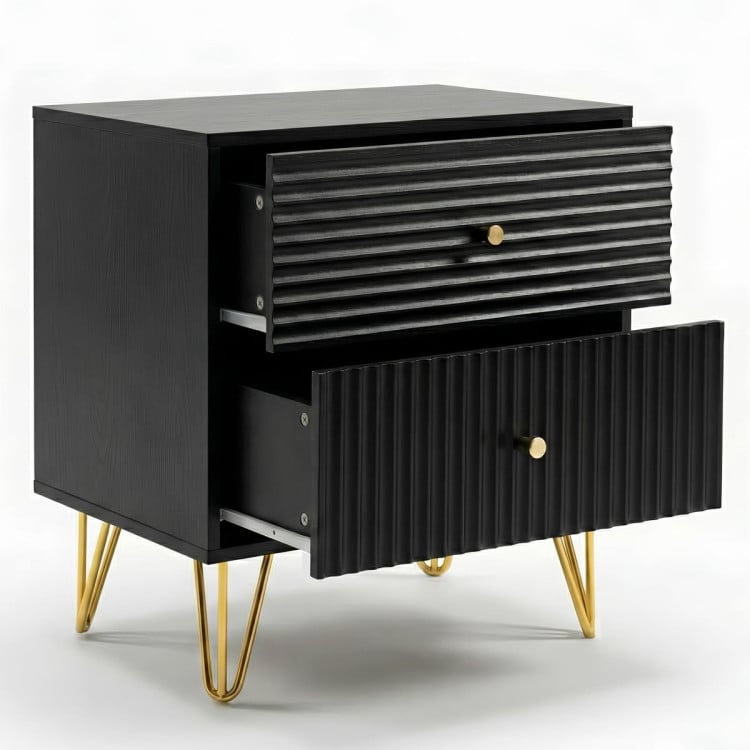 Sarantino Diego Bedside Table Night Stand with 2 Drawers - Black image 9