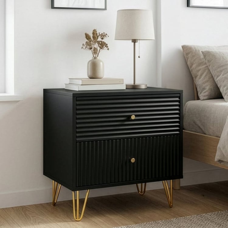 Sarantino Diego Bedside Table Night Stand with 2 Drawers - Black image 12