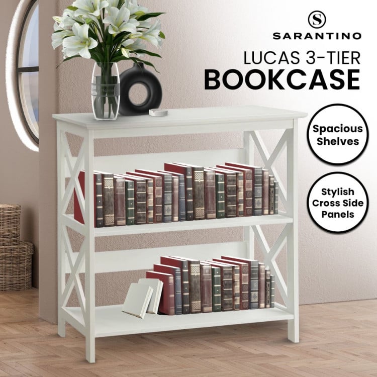 Sarantino Lucas 3-Tier Bookshelf Display Rack in White image 12