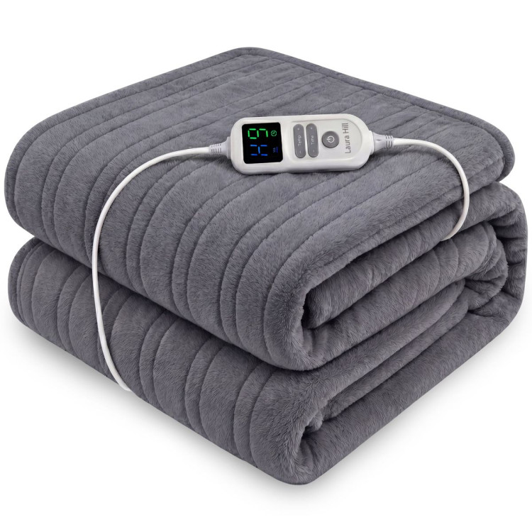 Laura Hill XL Electric Heated Blanket Throw Soft Coral Fleece with 10 Heat Settings - Gray