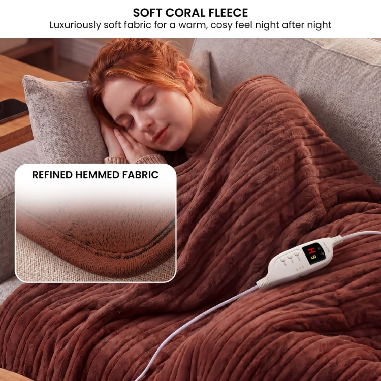 Laura Hill Electric Heated Blanket Throw Soft Coral Fleece w/ 9 Heat Settings - Brown image 4