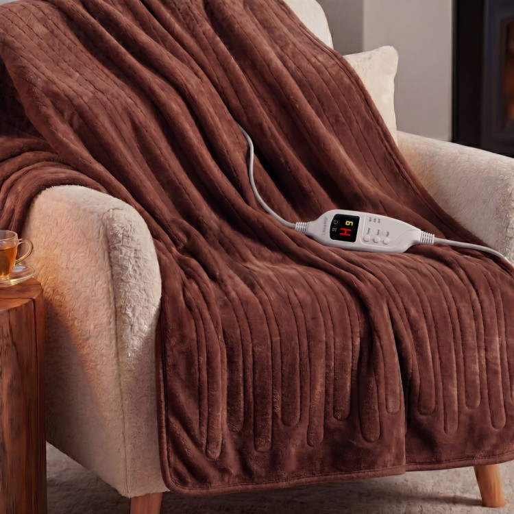 Laura Hill Electric Heated Blanket Throw Soft Coral Fleece w/ 9 Heat Settings - Brown image 7