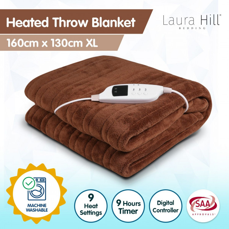 Heated Electric Blanket Throw Rug Coral Warm Fleece Winter Brown image 3