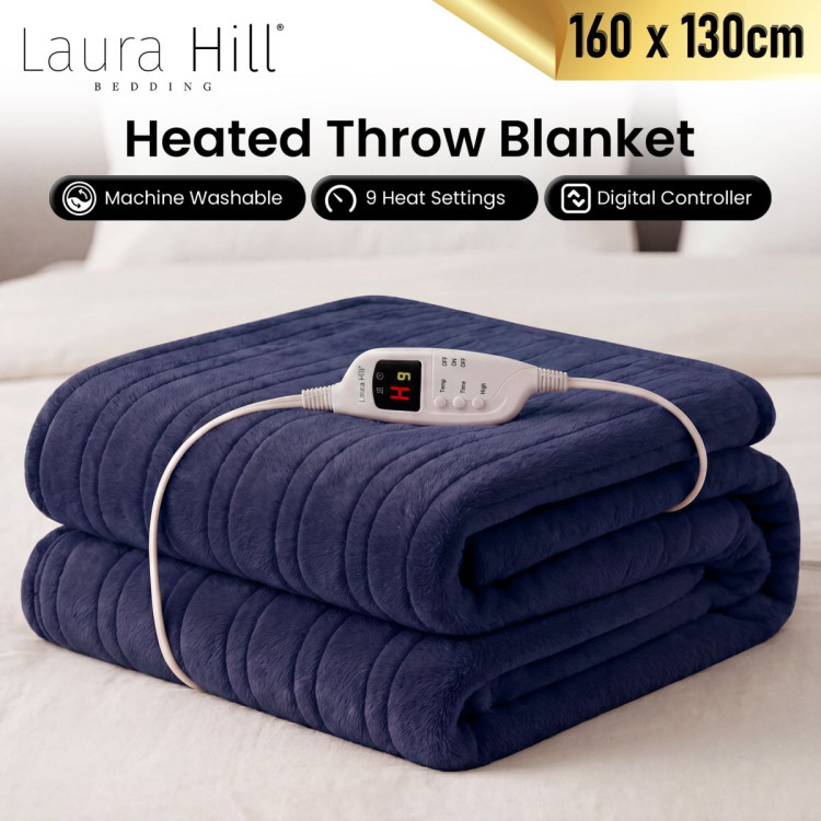 Laura Hill Electric Heated Blanket Throw Soft Coral Fleece w/ 9 Heat Settings - Blue image 8