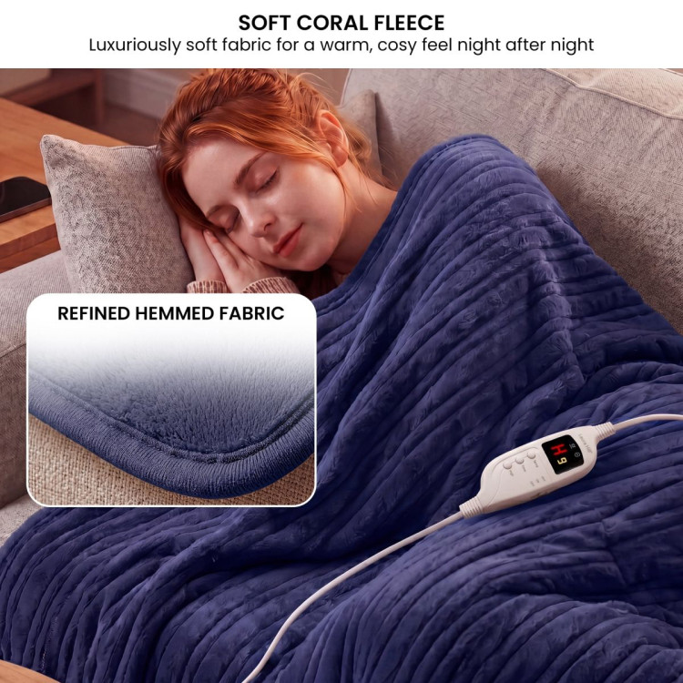 Laura Hill Electric Heated Blanket Throw Soft Coral Fleece w/ 9 Heat Settings - Blue image 4