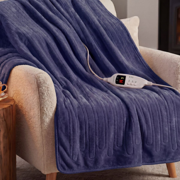 Laura Hill Electric Heated Blanket Throw Soft Coral Fleece w/ 9 Heat Settings - Blue image 7