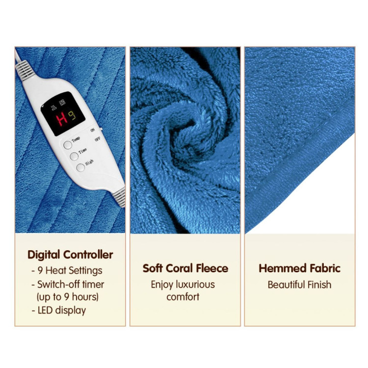 Laura Hill Heated Electric Blanket Coral Warm Fleece Winter Blue image 4