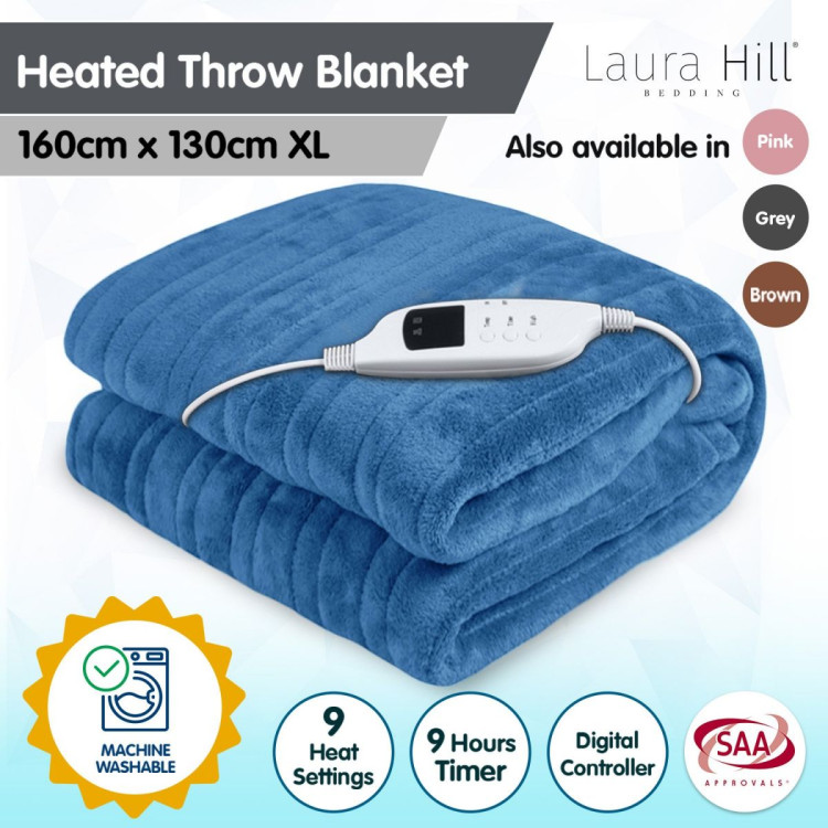 Laura Hill Heated Electric Blanket Coral Warm Fleece Winter Blue image 9