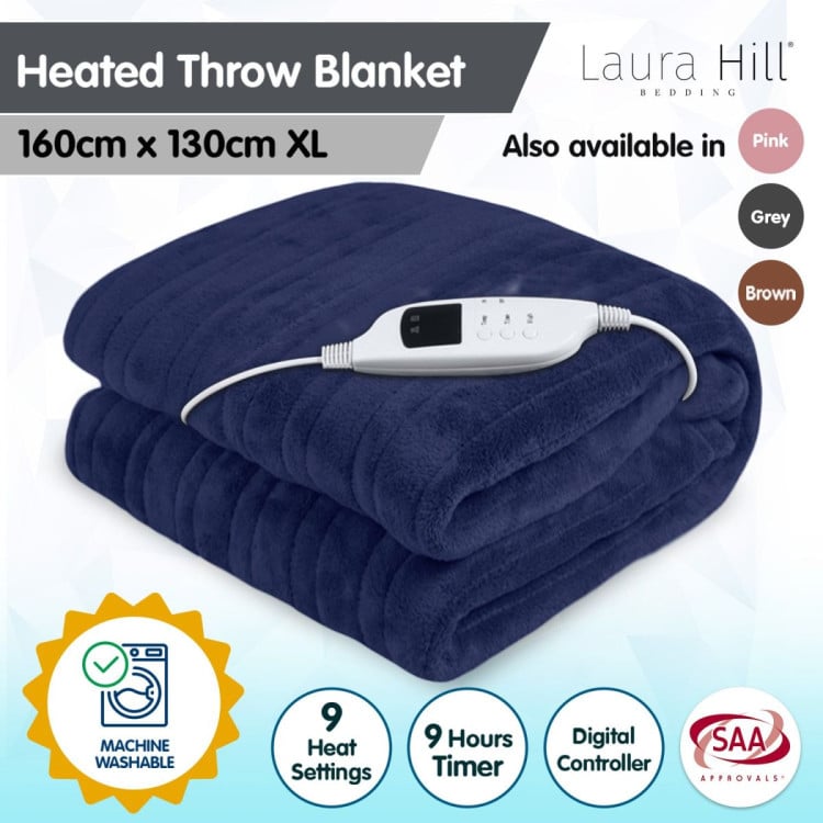 Laura Hill Heated Electric Blanket Coral Warm Fleece Winter Blue image 9