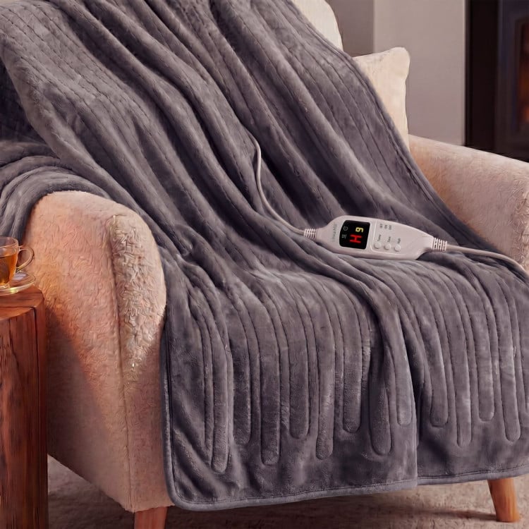 Laura Hill Electric Heated Blanket Throw Soft Coral Fleece w/ 9 Heat Settings - Grey image 7