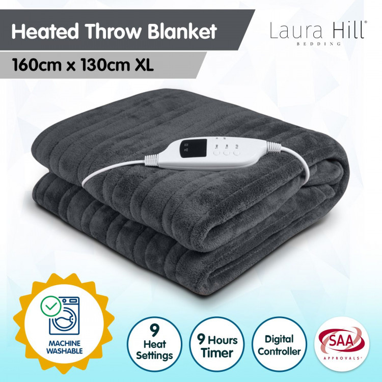 Heated Electric Blanket Throw Rug Coral Warm Fleece Winter Grey image 3