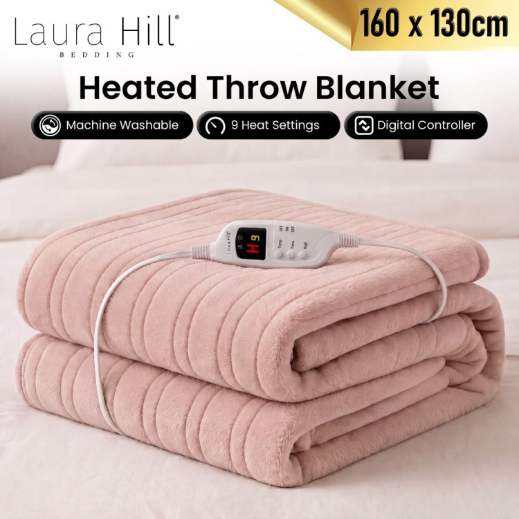Laura Hill Electric Heated Blanket Throw Soft Coral Fleece w/ 9 Heat Settings - Pink image 8