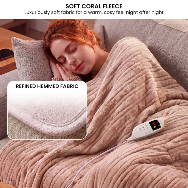 Laura Hill Electric Heated Blanket Throw Soft Coral Fleece w/ 9 Heat Settings - Pink image 4