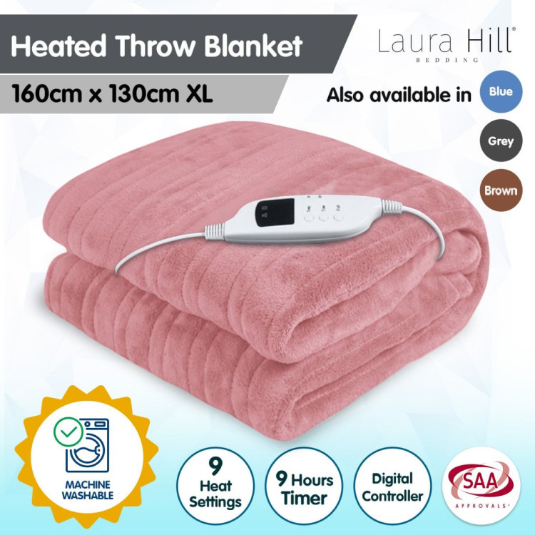 Laura Hill Heated Electric Blanket Throw Rug Coral Warm Fleece Pink image 9
