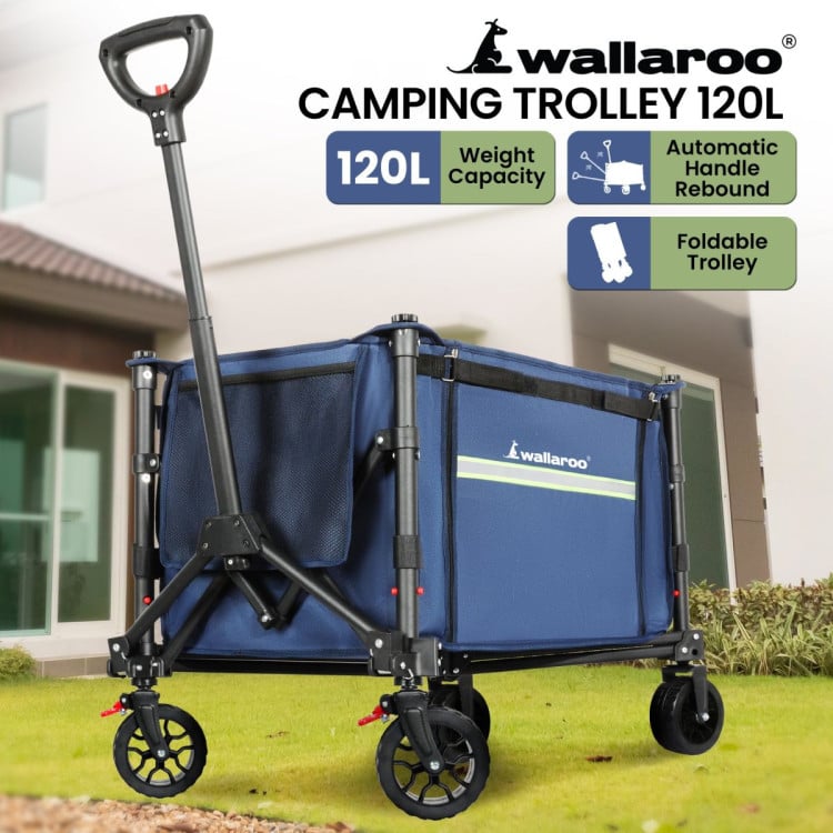 Wallaroo 120L Camping Steel Trolley Beach Picnic Basket Cart - Blue image 10