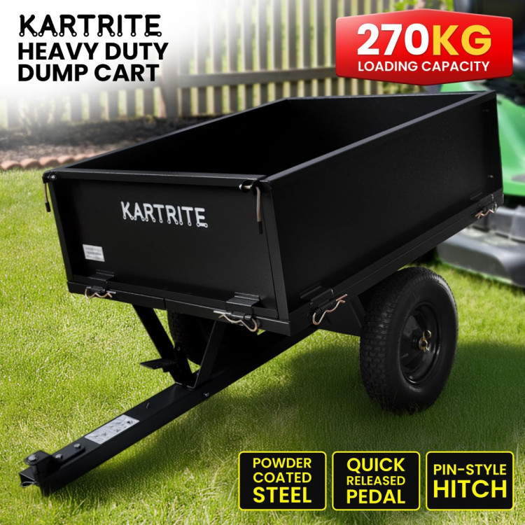 Kartrite Heavy Duty Dump Cart 270kg Capacity Pneumatic Tyres Quick Release Pedal Removable Tailgate Trailer for Garden image 11