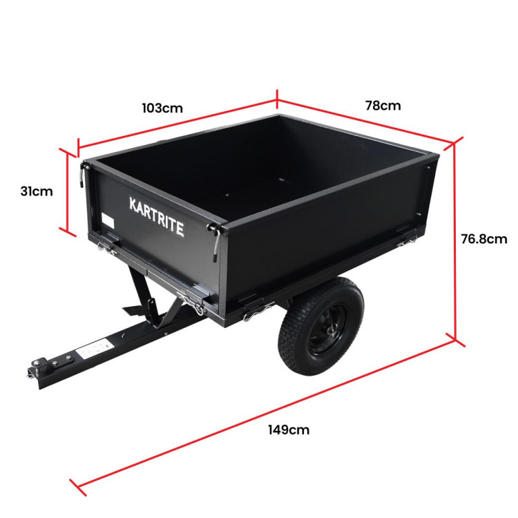 Kartrite Heavy Duty Dump Cart 270kg Capacity Pneumatic Tyres Quick Release Pedal Removable Tailgate Trailer for Garden image 3