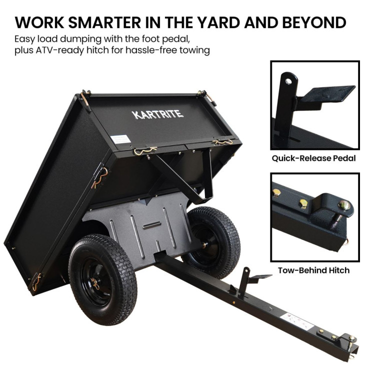 Kartrite Heavy Duty Dump Cart 270kg Capacity Pneumatic Tyres Quick Release Pedal Removable Tailgate Trailer for Garden image 5