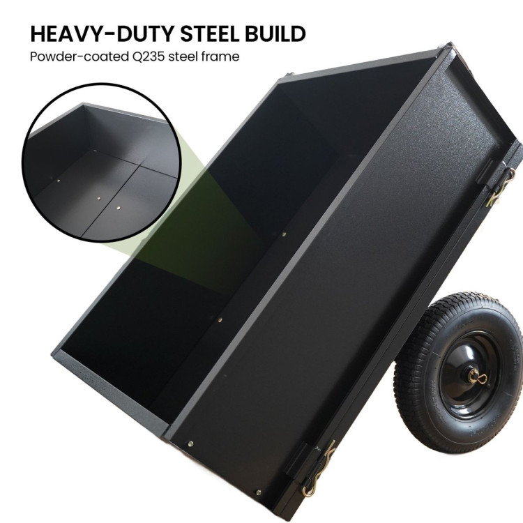 Kartrite Heavy Duty Dump Cart 270kg Capacity Pneumatic Tyres Quick Release Pedal Removable Tailgate Trailer for Garden image 7