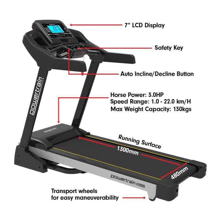 Powertrain K2000 Treadmill w/ Fan & Auto Incline Speed 22km/h image 3