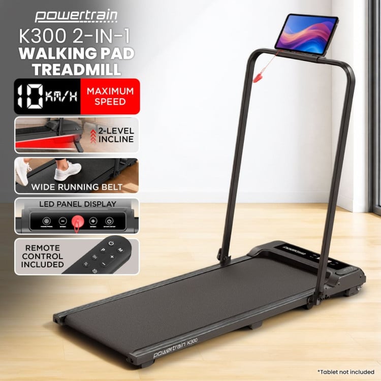 Powertrain K300 Black Foldable 2-in-1 Under Desk Walking Pad Treadmill 1.5HP 10km/h Incline Home Running Machine image 3