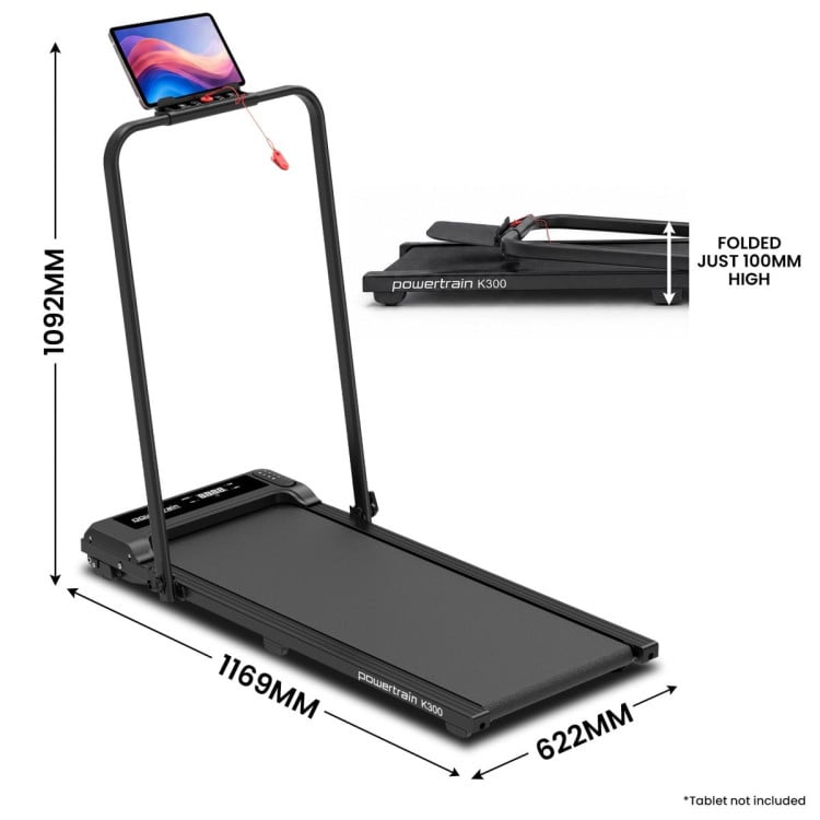 Powertrain K300 Black Foldable 2-in-1 Under Desk Walking Pad Treadmill 1.5HP 10km/h Incline Home Running Machine image 5