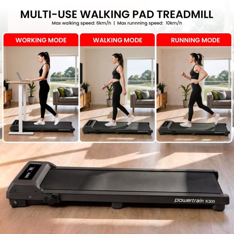 Powertrain K300 Black Foldable 2-in-1 Under Desk Walking Pad Treadmill 1.5HP 10km/h Incline Home Running Machine image 12