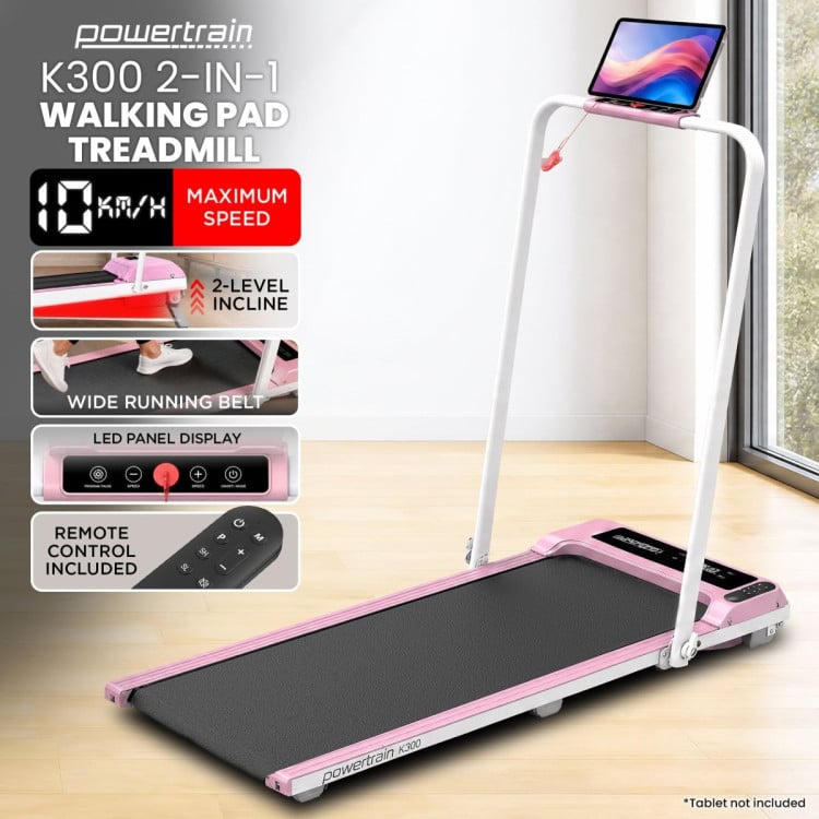 Powertrain K300 Pink Foldable 2-in-1 Under Desk Walking Pad Treadmill 1.5HP 10km/h Incline Home Running Machine image 3
