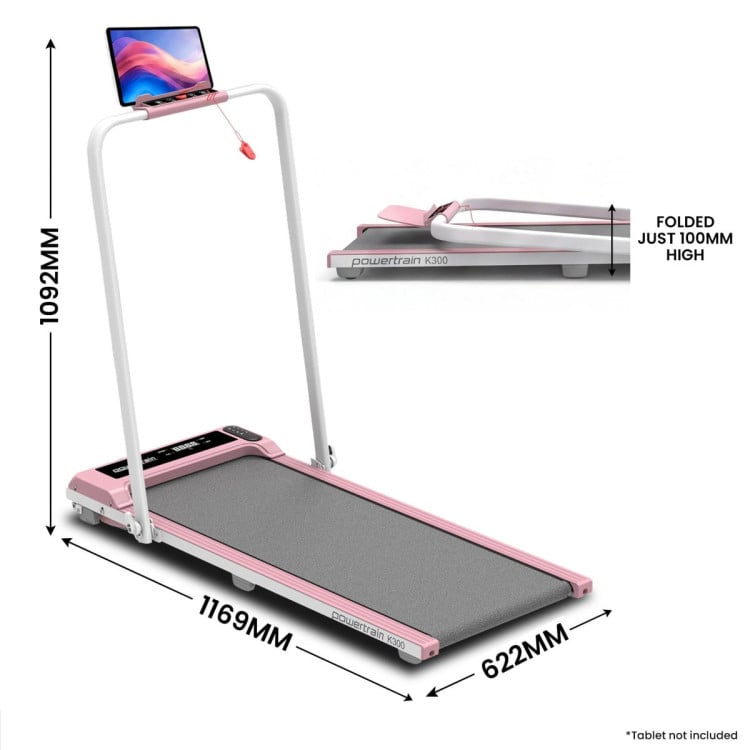 Powertrain K300 Pink Foldable 2-in-1 Under Desk Walking Pad Treadmill 1.5HP 10km/h Incline Home Running Machine image 5