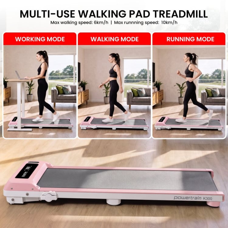 Powertrain K300 Pink Foldable 2-in-1 Under Desk Walking Pad Treadmill 1.5HP 10km/h Incline Home Running Machine image 12