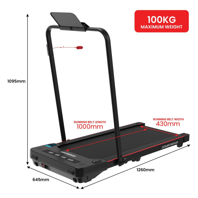 Powertrain K400 Electric Under Desk Treadmill Walking Pad Foldable Handrail image 4