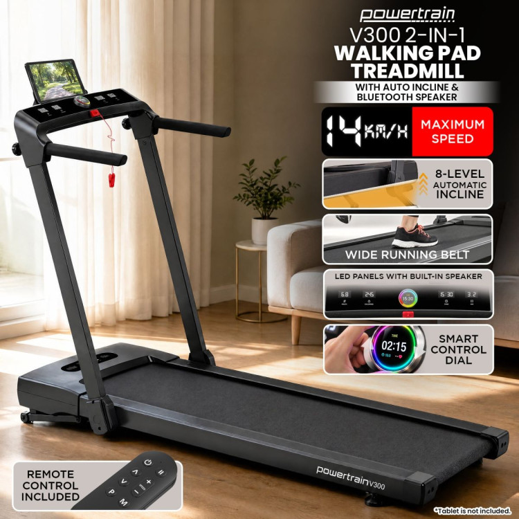 Powertrain V300 3.0HP Foldable 2-in-1 Walking Pad Treadmill with Auto Incline 14kph Under Desk Running Machine image 3
