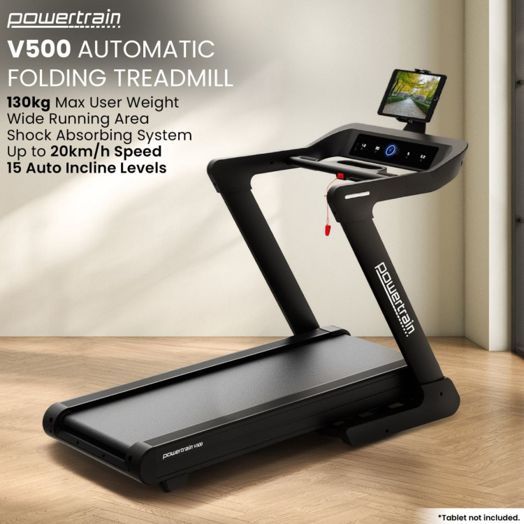 Powertrain V500 3HP Foldable Treadmill with Automatic Incline & Bluetooth Cardio Exercise image 9