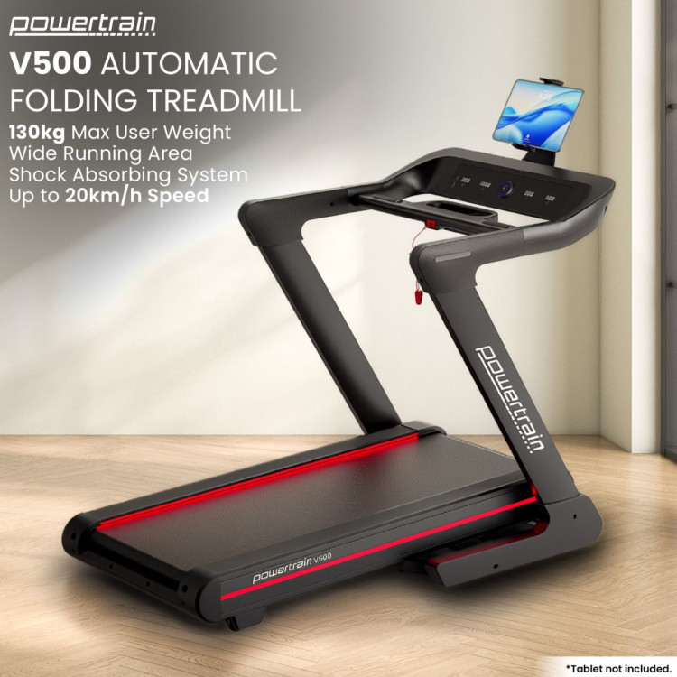 Powertrain V500 3HP Foldable Treadmill Electric Running Machine 20kmph Auto Incline Bluetooth Home Gym Cardio 130kg image 3