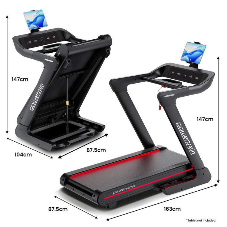 Powertrain V500 3HP Foldable Treadmill Electric Running Machine 20kmph Auto Incline Bluetooth Home Gym Cardio 130kg image 4
