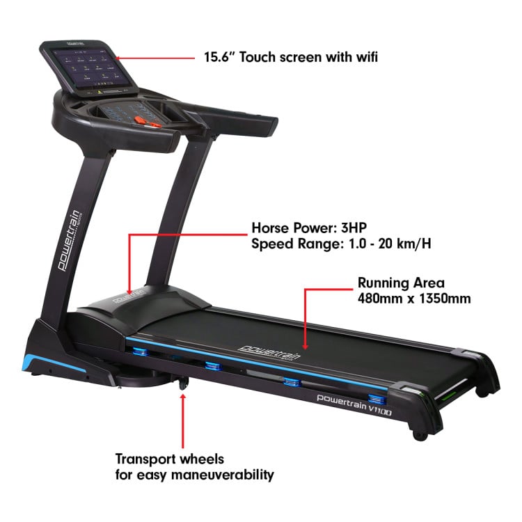 Powertrain V1100 Treadmill with Wifi Touch Screen & Incline image 7