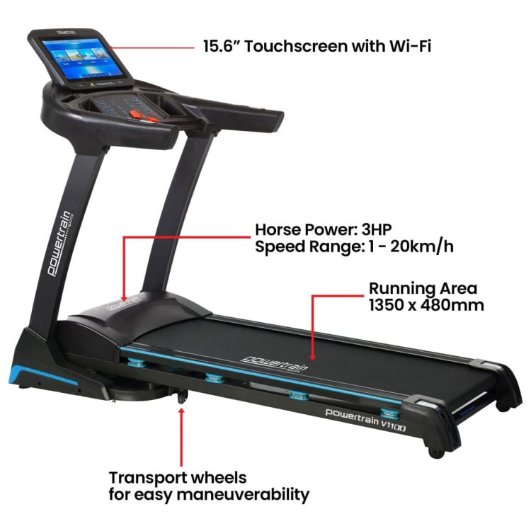 Powertrain V1100 Treadmill with Wifi Touch Screen & Incline image 14