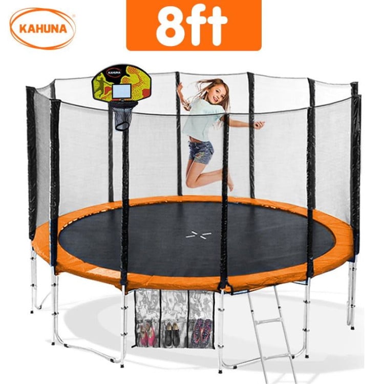 Kahuna 8 ft Round Spring Trampoline Free Safety Net Pad Basketball - Orange image 4