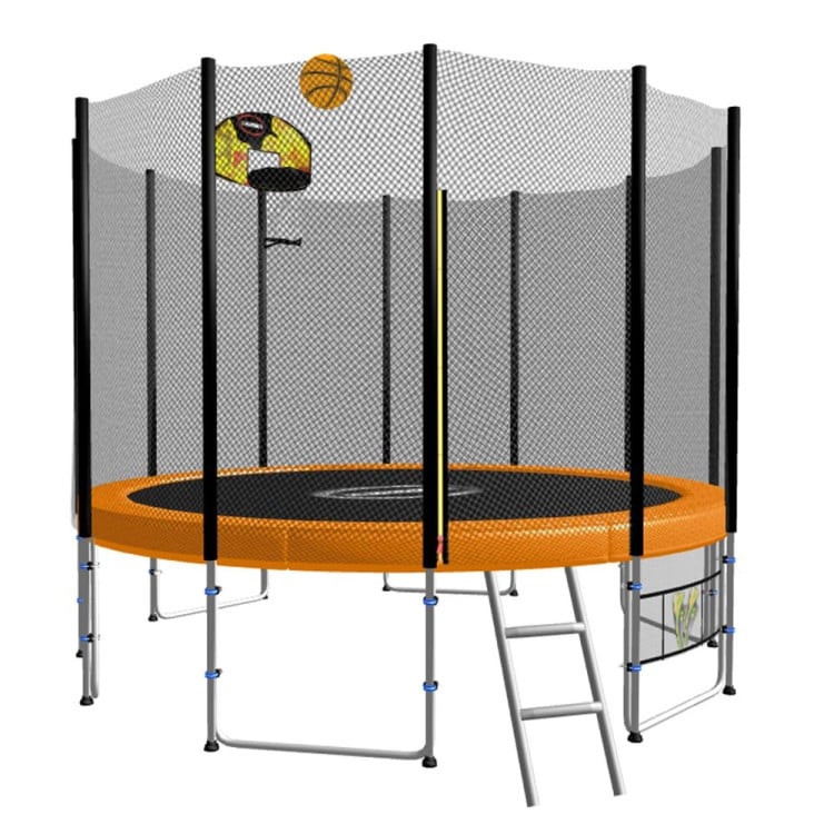 Kahuna 8 ft Round Spring Trampoline Free Safety Net Pad Basketball - Orange