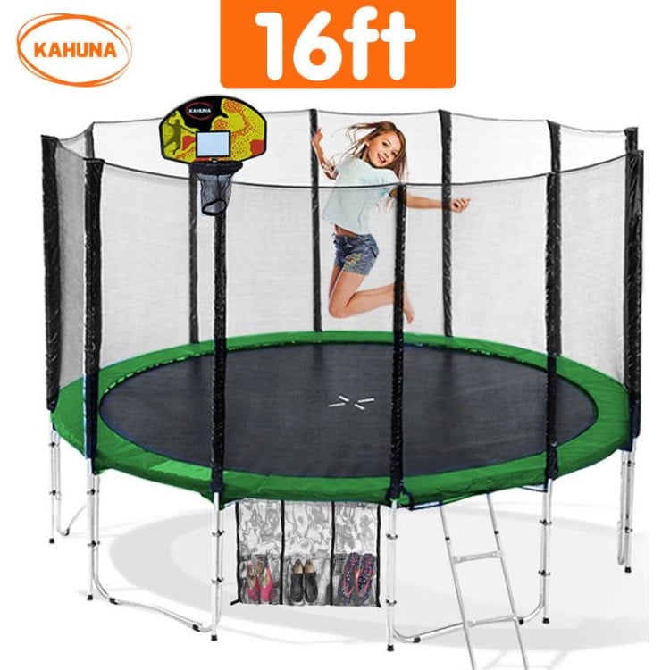 Kahuna Blizzard 16 ft Trampoline with Basketball Green image 3