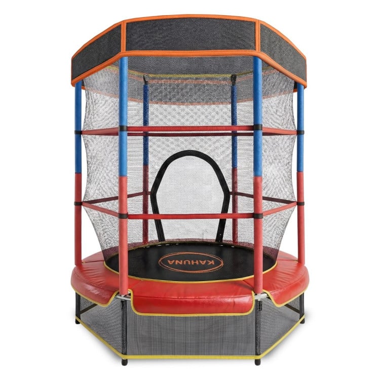 Kahuna 4.5ft Kids Trampoline with Roof Shade Cover & Safety Net Enclosure - Outdoor Indoor Toddler Play Red Blue image 5